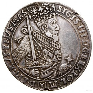 Thaler, 1628, Bydgoszcz; Av: Half-figure of king with sash to...