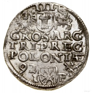 Trojak, 1592, Poznań; skrócona data z lewej strony herb...