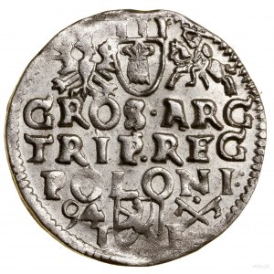 Trojak, 1594, Poznań; wydłużona twarz króla (korona z l...
