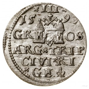 Trojak, 1597, Ryga; kropka po LI na awersie; Iger R.97....