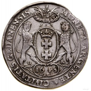 Thaler, 1648, Gdansk; Av: Bust of king with lace k...