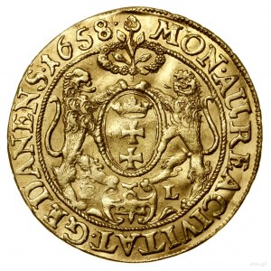 Ducat, 1658, Gdansk; Av: Bust of the ruler to the right, IOH ...