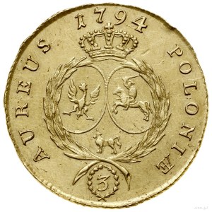 3 ducats (stanislaus d'or), 1794, Warsaw; Av: Head in...
