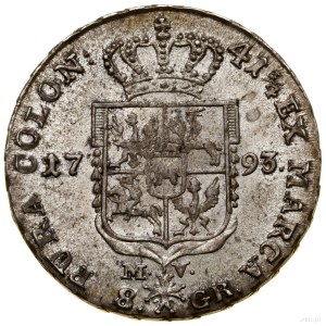 Two-zloty (8 pennies), 1793 MV, Warsaw; Kop. 2423 (R...