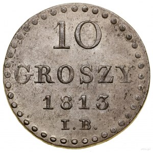 10 groszy, 1813 IB, Warszawa; duże cyfry nominału; Kahn...
