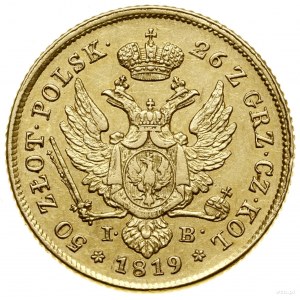 50 zloty, 1819 IB, Warsaw; high edge variety....