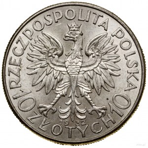 10 złotych, 1932, Londyn; głowa kobiety w czepcu - bez ...