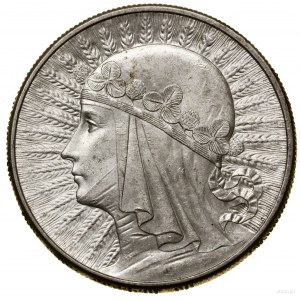 10 złotych, 1932, Londyn; głowa kobiety w czepcu - bez ...
