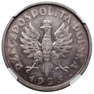 5 złotych, 1925, Warszawa; „Konstytucja” - odmiana stup...