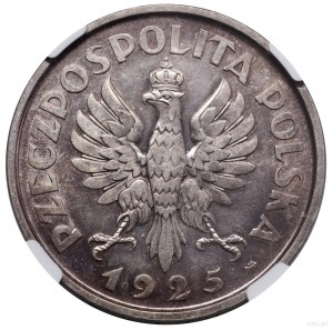 5 złotych, 1925, Warszawa; „Konstytucja” - odmiana stup...