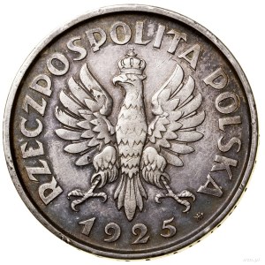 5 złotych, 1925, Warszawa; „Konstytucja” - odmiana stup...