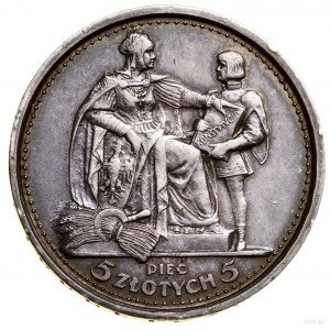 5 złotych, 1925, Warszawa; „Konstytucja” - odmiana stup...