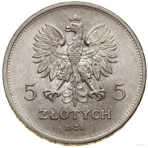 5 złotych, 1928, Warszawa; odmiana ze znakiem mennicy z...