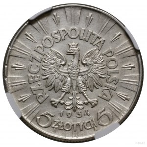5 gold, 1934, Warsaw; Jozef Pilsudski; Kop. 2958, ...