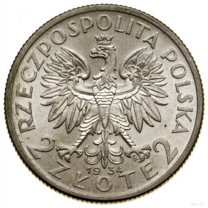 2 złote, 1934, Warszawa; głowa kobiety w czepcu; Kop. 2...