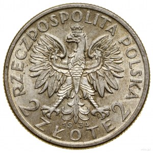 2 złote, 1934, Warszawa; głowa kobiety w czepcu; Kop. 2...