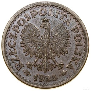 1 złoty 1928, Warszawa; nominał w wieńcu z kłosów zboża...