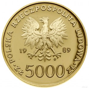 5,000 zloty, 1989, Warsaw; John Paul II bust...