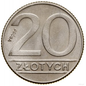 20 zlatých, 1989, Varšava; reliéfny nápis PRÓBA na reverze...