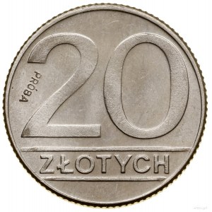 20 złotych, 1989, Warszawa; wypukły napis PRÓBA na rewe...