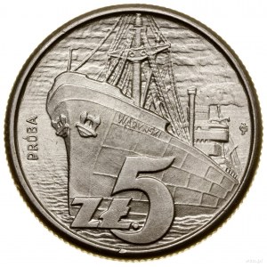 5 zloty, 1958, Warsaw; Waryński ship. - background with de...