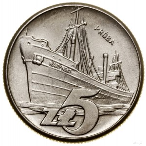 5 zloty, 1960, Warsaw; ship Waryński - background without ...