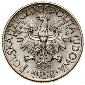 1 zloty, 1958, Warsaw; Square with ears of grain, on re...