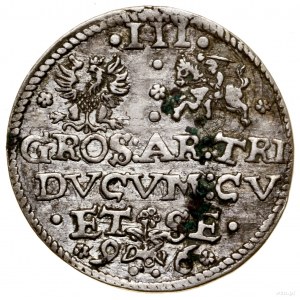 Trojak, 1596, Mitawa; date at bottom separated by sign ...