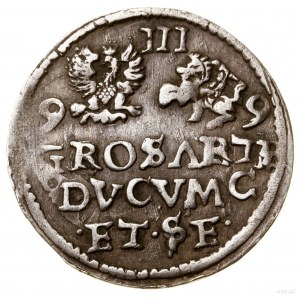 Trojak, 1599, Mitawa; abbreviated date separated by Eagle and...