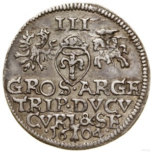 Trojak, 1604, Mitawa; typ trojaka ze znakiem mincerskim...