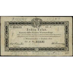 1 thaler, 1.12.1810; series A, numbering 8714, signature com...