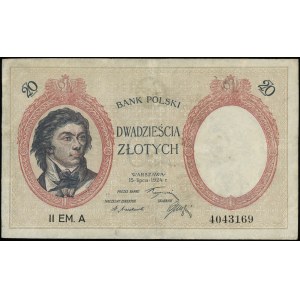 20 zloty, 15.07.1924; 2nd Issue, series A, numbering 4....