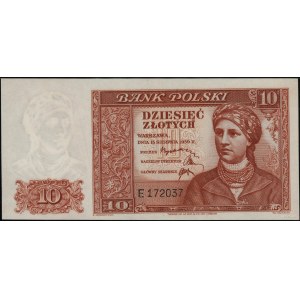 10 złotych, 15.08.1939; seria E, numeracja 172037; Luco...