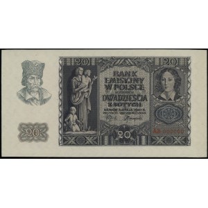20 zloty, 1.03.1940; AB series, numbering 000000, no ...
