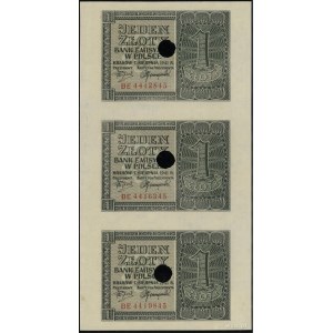 Nierozcięty zestaw 3 x 1 złoty, 1.08.1941; serie: BE 44...