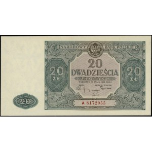 20 złotych, 15.05.1946; seria A, numeracja 8172055, dru...