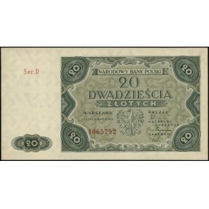 20 zloty, 15.07.1947; series D, numbering 1065752; Luc...