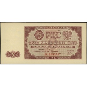 5 złotych, 1.07.1948; seria BK, numeracja 66857777; Luc...