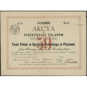 Registered action for 50 Prussian thalers issued to Jasn...