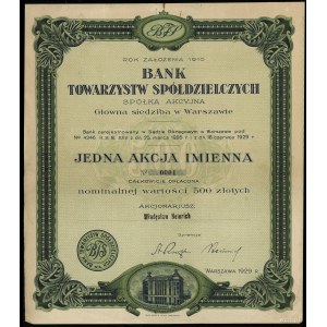 Akcja imienna na 500 złotych, 1929, Warszawa; najniższa...