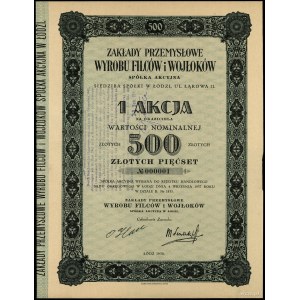 Akcja na okaziciela o wartości 500 złotych, 1938, Łódź;...