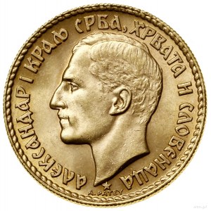 20 dinarów, 1925, Paryż; Fr.3, KM 7; złoto, 6.44 g; rza...