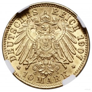 10 marek, 1907 J, Hamburg; AKS 19, Fr. 3774, Jaeger 204...