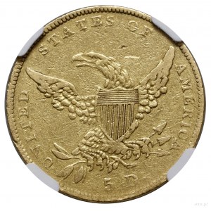 5 dolarów, 1838 C, Charlotte; typ Liberty Head with rib...