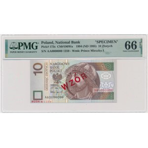 10 złotych 1994 - WZÓR - AA 0000000 - Nr 1259 - PMG 66 EPQ