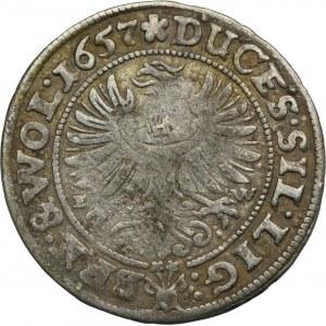 Silesia, Duchy of Liegnitz-Brieg-Wohlau, Georg III, Ludwig IV, Christian, 3 Kreuzer Brieg 1657 EW - VERY RARE