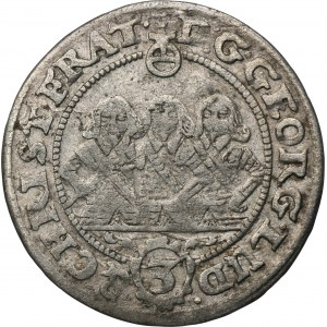 Śląsk, Księstwo Legnicko-Brzesko-Wołowskie, Jerzy III Brzeski, Ludwik IV Legnicki i Chrystian Wołowski, 3 Krajcary Brzeg 1656 - BARDZO RZADKIE