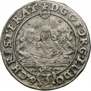 Śląsk, Księstwo Legnicko-Brzesko-Wołowskie, Jerzy III Brzeski, Ludwik IV Legnicki i Chrystian Wołowski, 3 Krajcary Brzeg 1656 - BARDZO RZADKIE