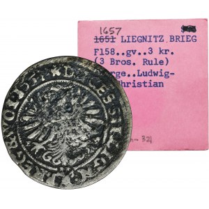 Silesia, Duchy of Liegnitz-Brieg-Wohlau, Georg III, Ludwig IV, Christian, 3 Kreuzer Brieg 1657 EW - VERY RARE