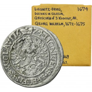 Śląsk, Księstwo Legnicko-Brzesko-Wołowskie, Jerzy Wilhelm, 3 Krajcary Brzeg 1674 CB
